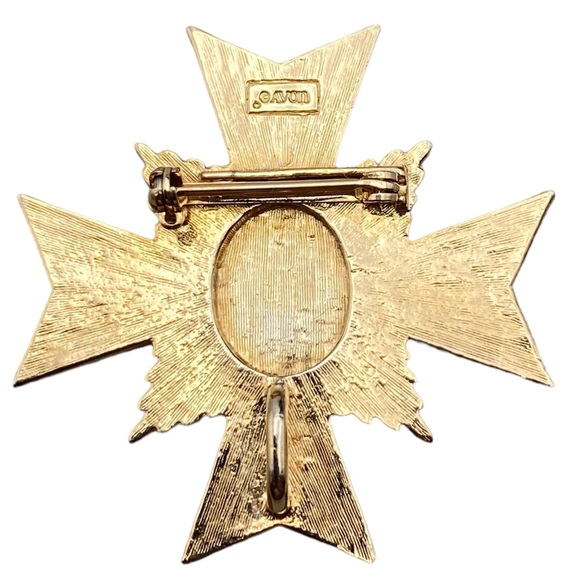 VTG 1983 Avon Allegro Maltese Cross Pendant/Brooch Topaz Color Oval Rhinestone - Picture 6 of 11